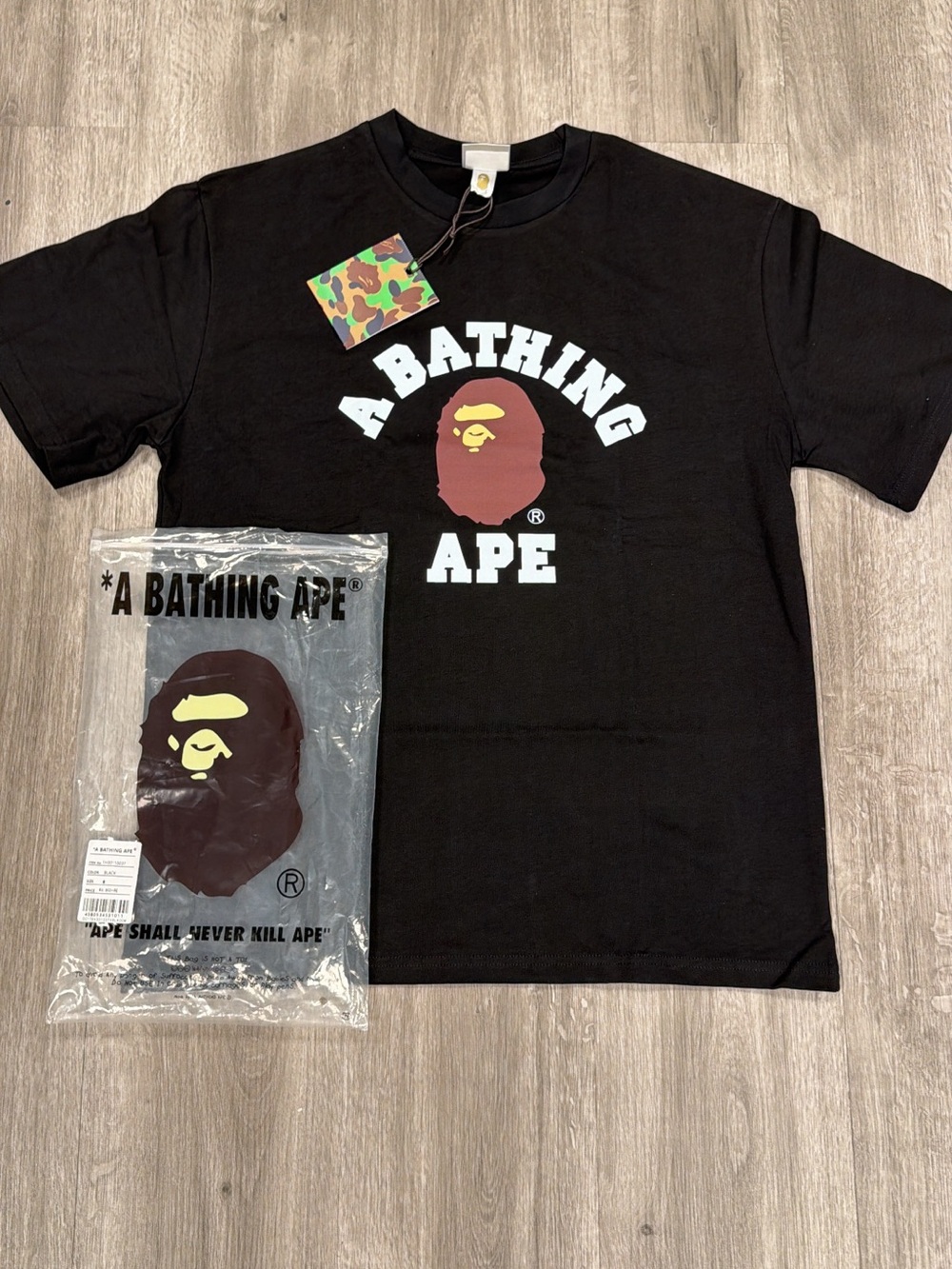 Bape Black Tee with Maroon & Yellow Ape Logo - Kids